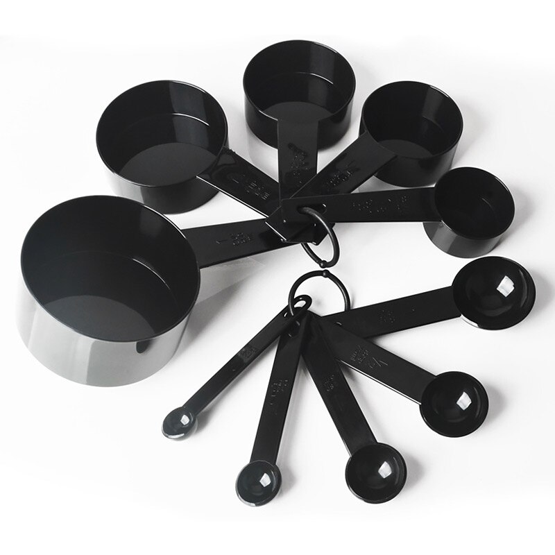 10 Uds./5 uds. Tazas medidoras de plástico negro cuchara medidora herramientas de cocina Mini cucharas para hornear café té cocina Gadgets: 10pcs spoon cup