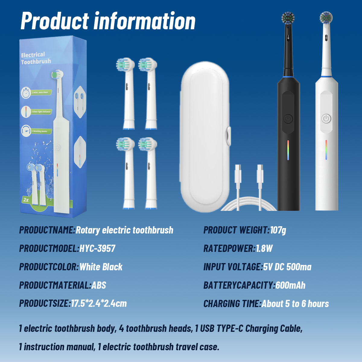 Elektrische Tandenborstel Roterende Ronde Kop Volwassen Zachte Borstelharen Inductie Automatische Heren En Dames Koppels Set Compatibel Met Orab