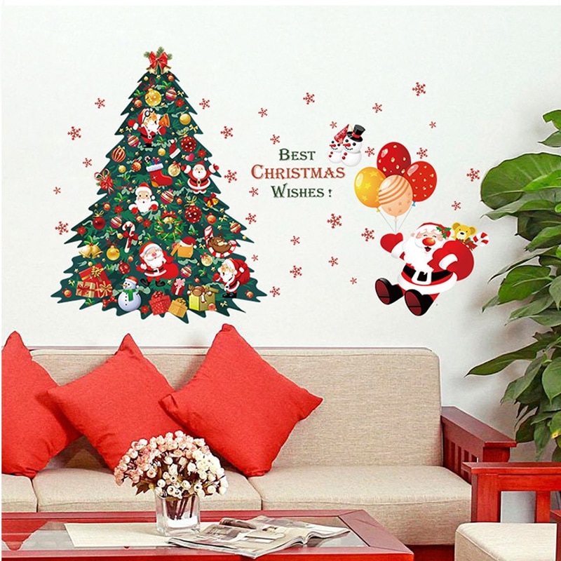 Kerstboom Kerstman Muurstickers kerstversiering Jaar Glazen venster stickers Home Decor Art Decals Behang