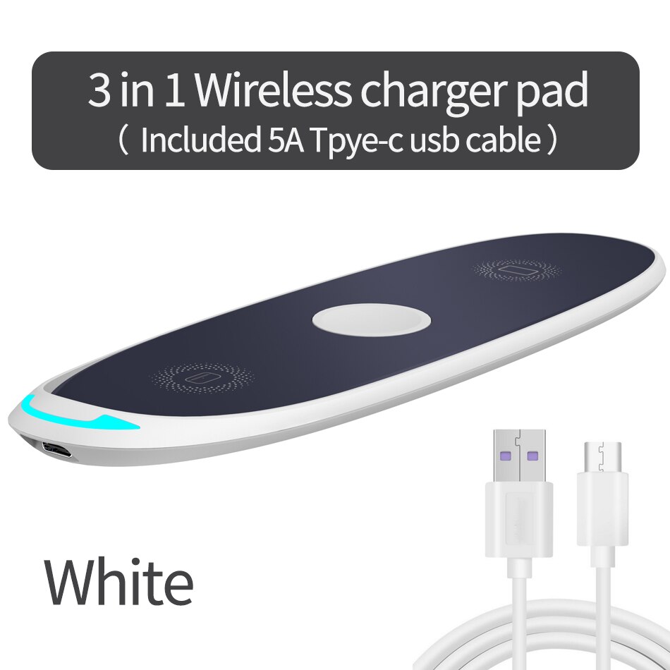 3 in115W Fast Wireless Charger For iPhone 12 11 X Xs AirPods Apple Watch 1/2/3/4/5/6 Wireless Charging Stand for Samsung Huawei: White With 5A cable