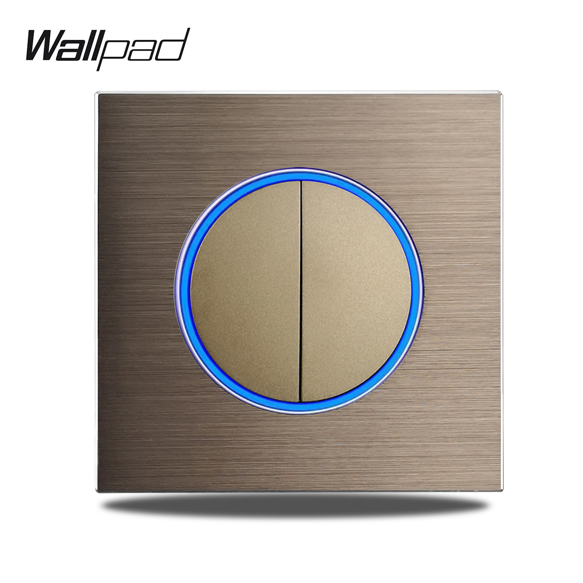 Bruine Wandschakelaar Met Ronde Led-Lichtknop 1 2 3 4 Bende Lichtschakelaar Geborsteld Aluminium Metalen Paneel, L6 Serie