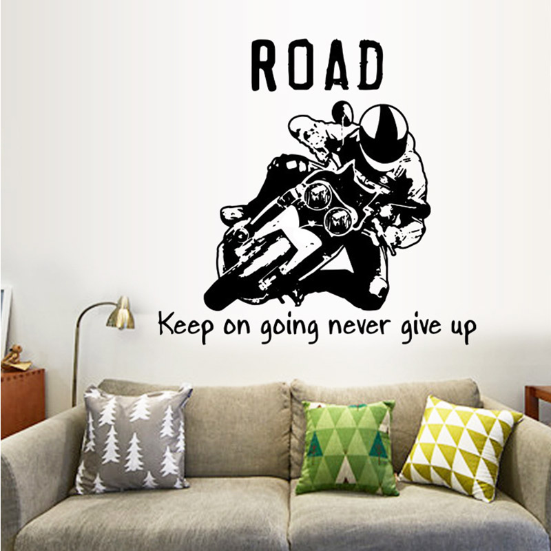 Cool Motor Rider Behang 3D Offroad Auto Muurstickers Slaapkamer Student Geef Nooit Motivatie Woord Art Decals Studie Sticker