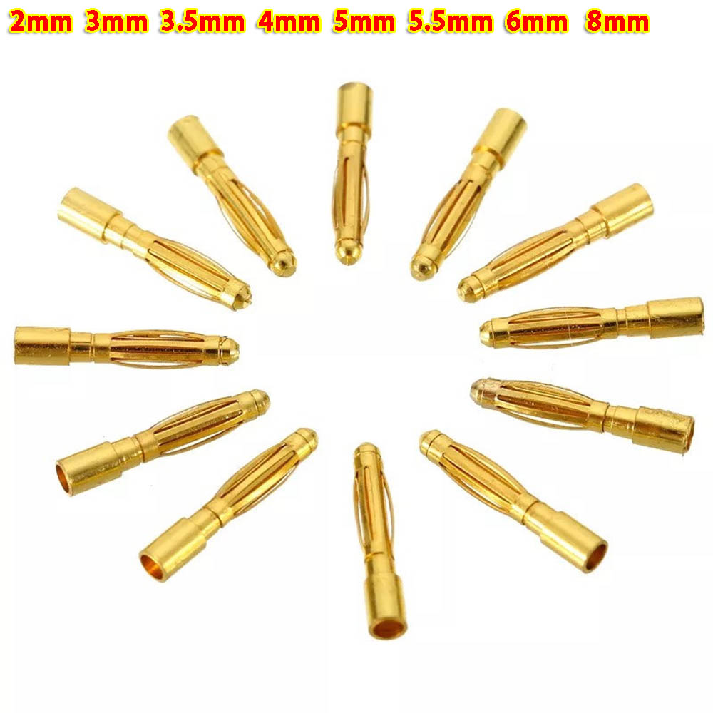 1-10 paires 2mm 3mm - 8mm balle fiche banane plaqué or banane mâle femelle connecteur fiches de batterie Kits pour pièces de batterie RC bricolage