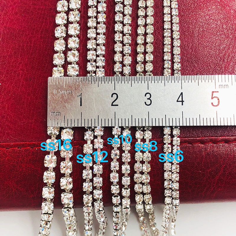 5 yards/bag Super heldere encryptie clear crystal SS6-SS16 (2mm-4mm) zilveren steentjes ketting, diy kleding accessoires