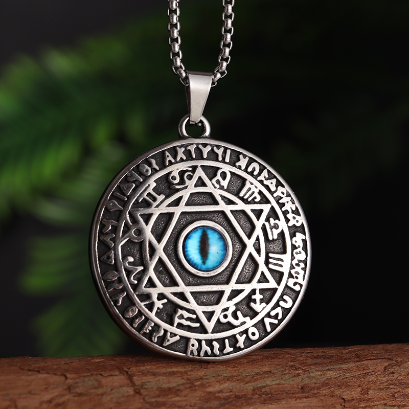 Collar de pentagrama de brujería de acero inoxidable para hombre, colgante de Tetragrammaton judío y hebreo, amuleto de solmón, joyería