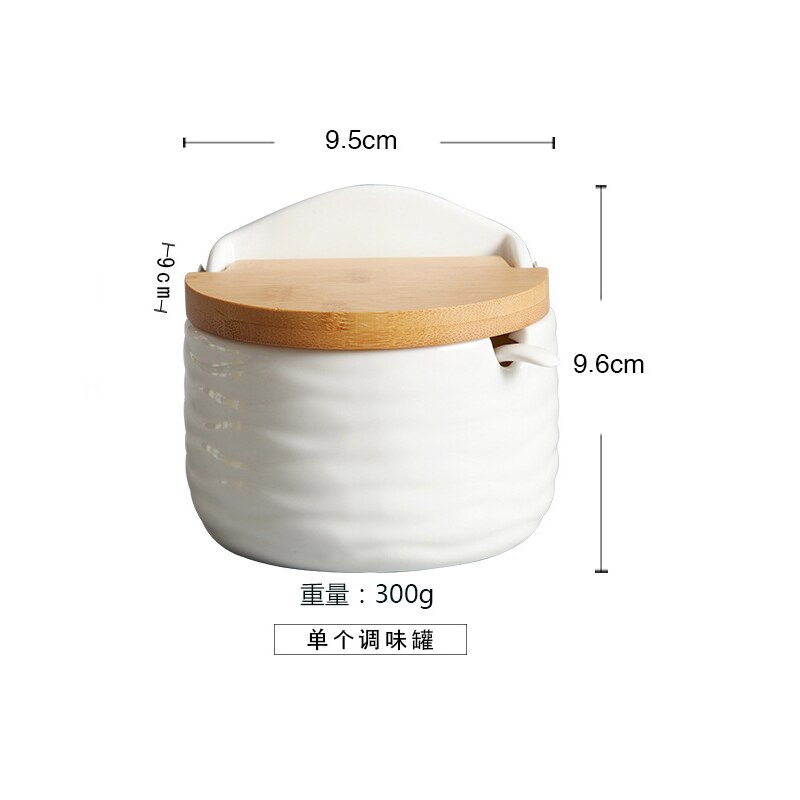 Set Van 4 Keramische Kruiden Rack Spice Potten Kommen Met Lepel &amp; Porselein Doos En Bamboe Cover-Opslag Container kruiderij Potten: F