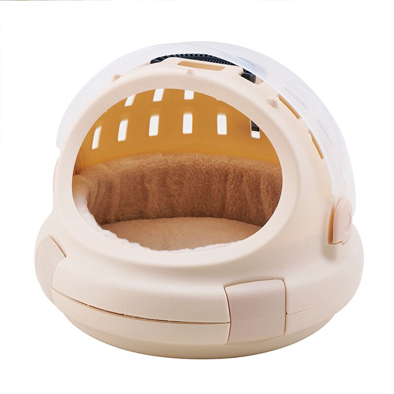 panoramic cat air box portable breathable pet go out space capsule cat bag multi-functional cat nest pet bag: Yellow-cotton pad
