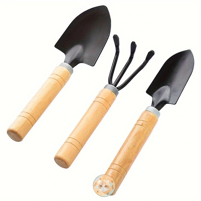 Mini herramientas hortícolas, juego de tres piezas para jardinería de plantas en macetas, mango de madera, herramientas agrícolas, rastrillo de pala