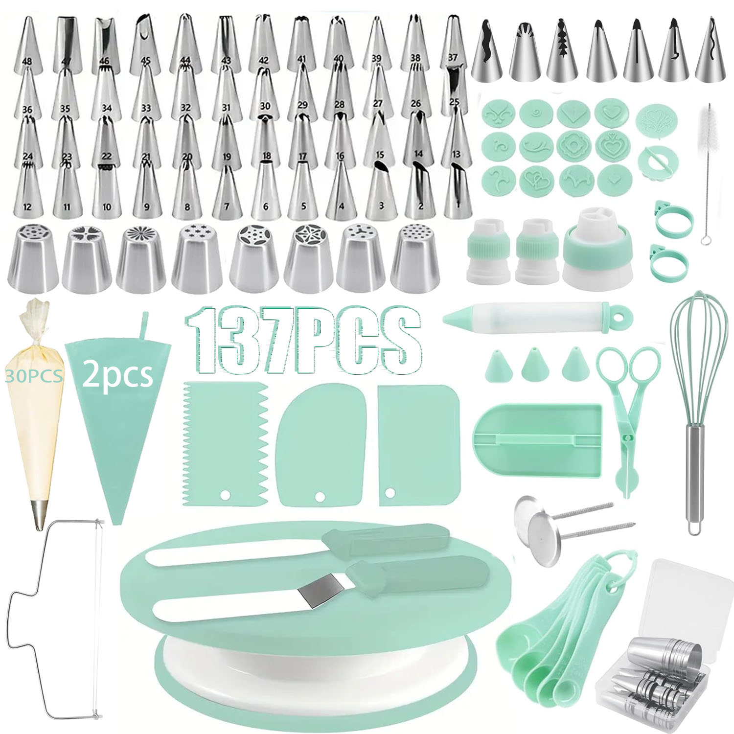 137-- piece ultimate cake decorating set with turntable – stainless steel piping tips, cupcake and baking tools for creative desserts: Chocolate