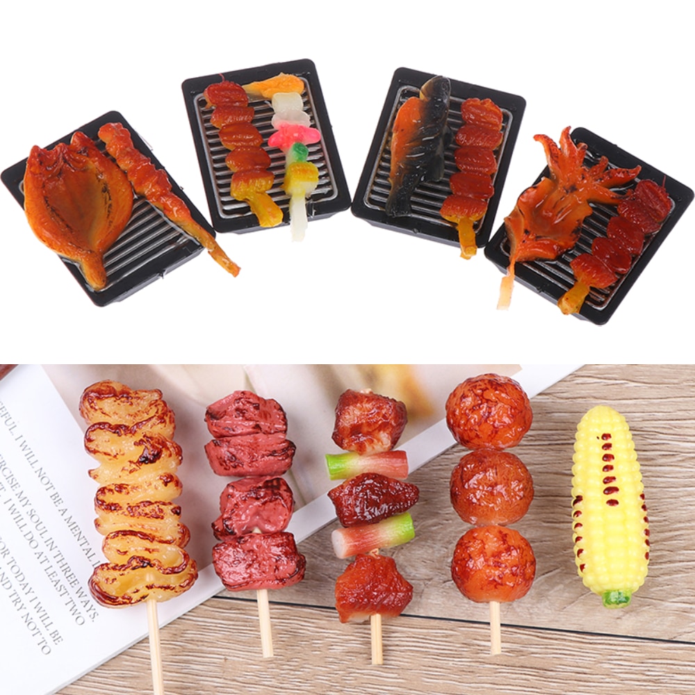 Mini Pretend Food Simulation BBQ Miniature Black BBQ Grill Garden Outdoor Accessory For Doll House Kitchen Decoration Toys
