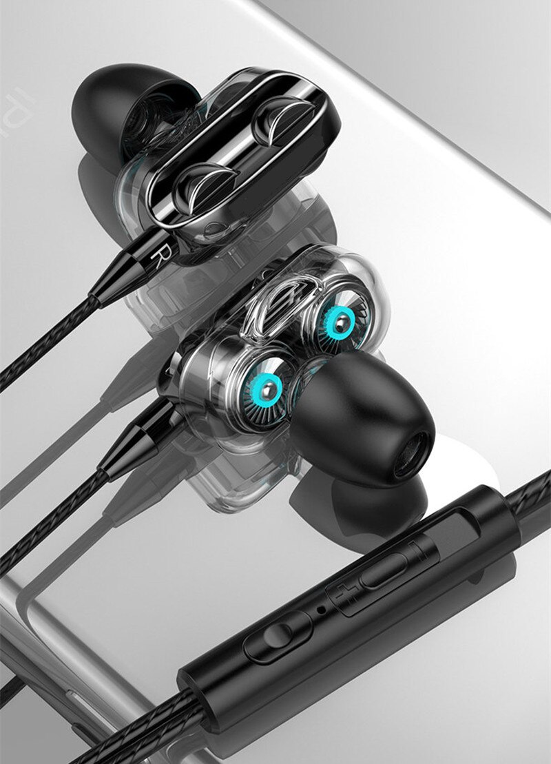 Double lecteur stéréo filaire écouteurs dans l'oreille Sport casque HIFI avec micro mini écouteurs écouteurs pour iPhone Samsung Huawei Xiaomi: black