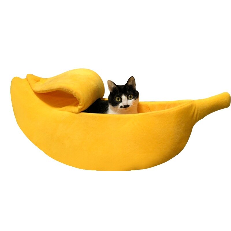 Litière banane créative en forme de bateau litière pour chat fermée niche de sommeil profond hiver sac de couchage pour chat