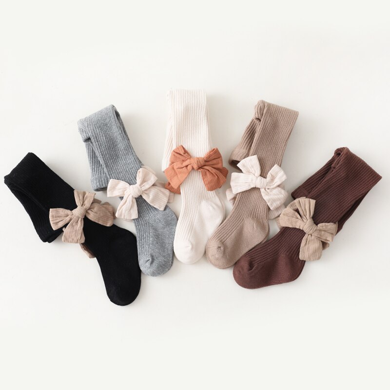 Medias de punto con lazo para bebé niña, pantalones sueltos de punto cálidos para invierno
