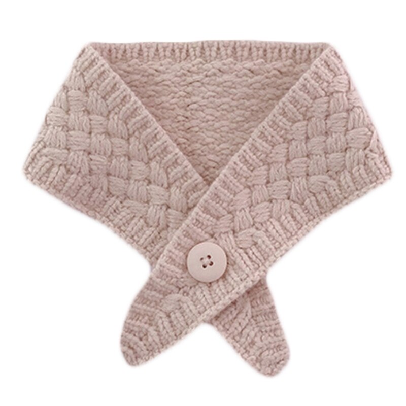 Women Knit Button Scarf Cross False Collar Solid Color Crochet Shawl Wrap Warmer 6XDA: khaki
