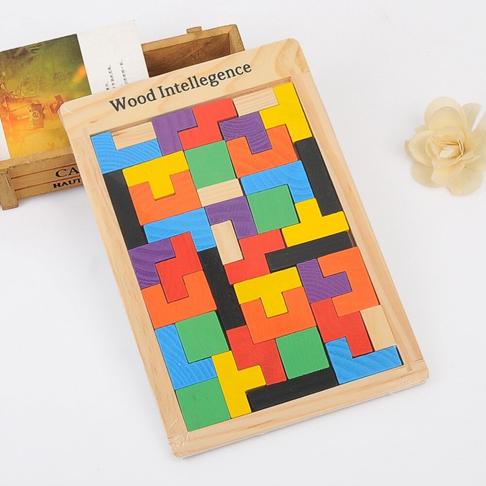 1pcs Kinderen Puzzel Speelgoed Kleurrijke Houten Tangram Brain Teaser Puzzel Speelgoed Tetris Spel Voorschoolse Magination