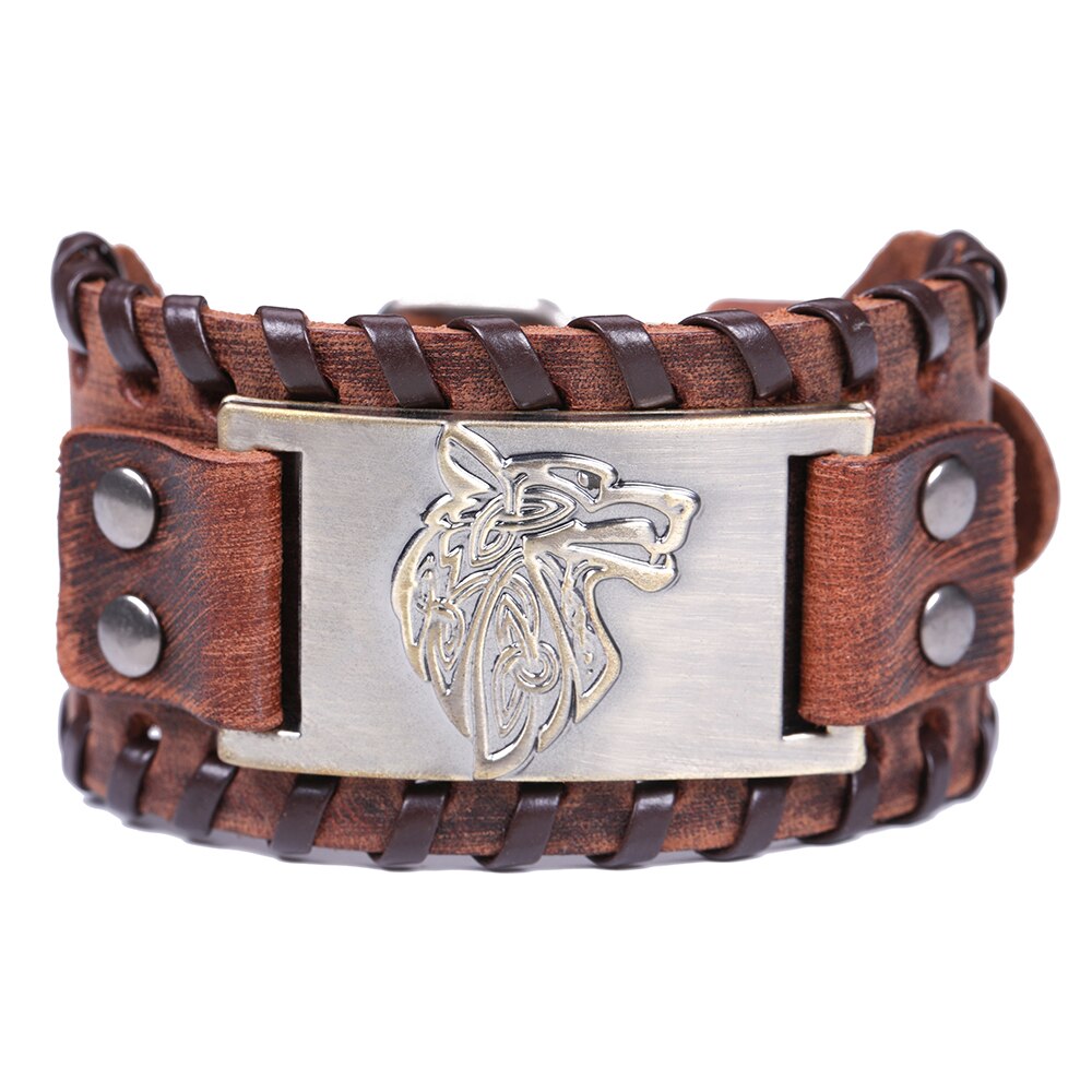 LIKGREAT Vintage Charm Wide Leather Bracelet Men Punk Braided Rope Alloy Cuff Bangle Male Wristband Viking Bracelet Mens Jewelry: 513-10