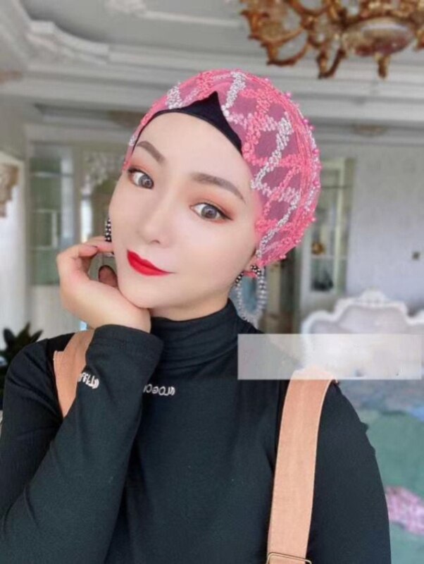 Gorra árabe con cuentas y rayas cruzadas para mujer, accesorios para la cabeza para niñas, gorro informal de Dubái de Color caramelo, turbante