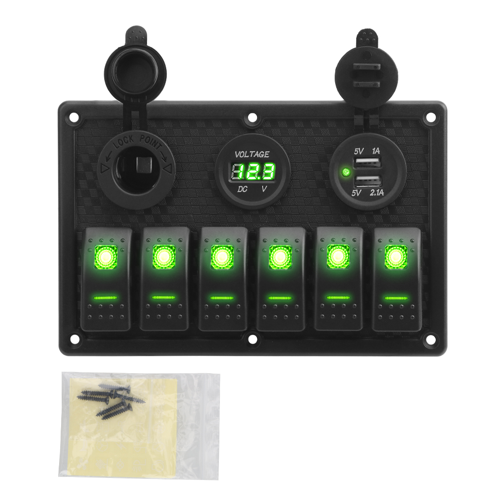 4.2A Dual Usb Slot Socket 6 Gang Rocker Switch Panel Geen Zekering Digitale Voltage Display Waterdicht: 6 Gang Rocker-3