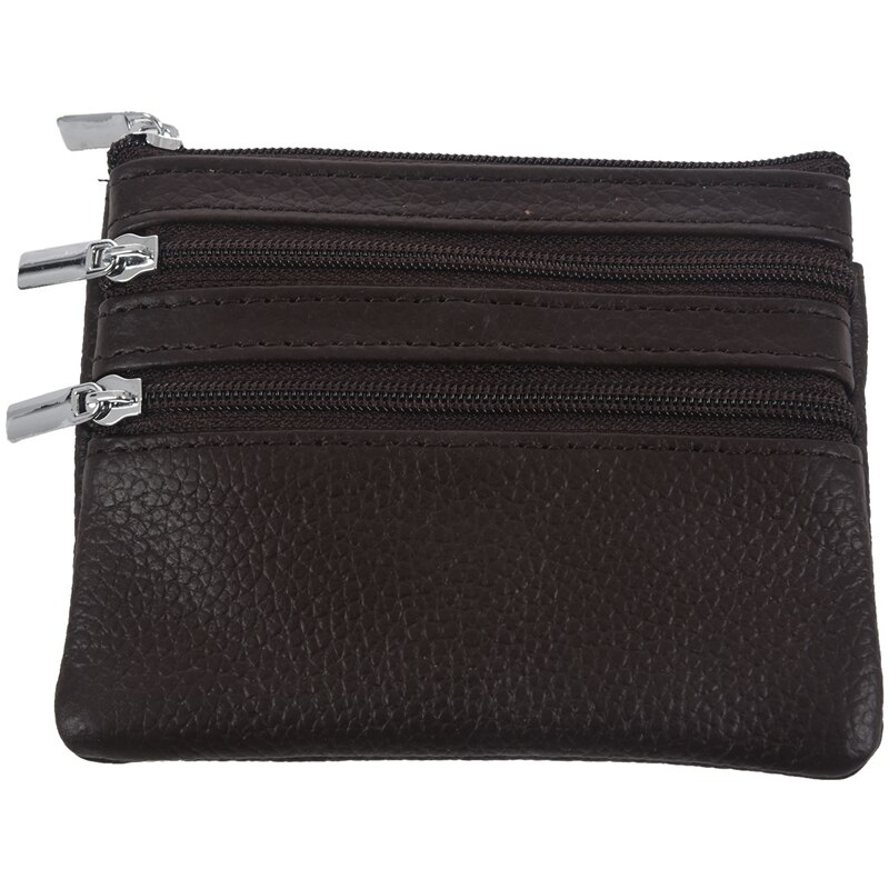 Leather Change Coin Purse with 4 Pockets and Keychain for Women Red