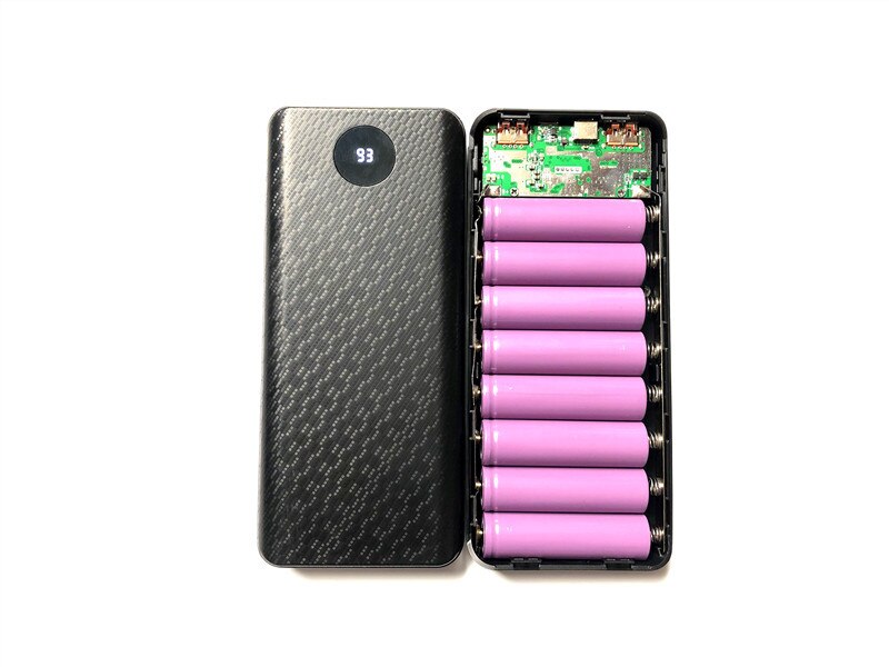 QC3.0 fast charging 8pcs 18650 battery DIY mini display screen USB power bank for smart phone: Black