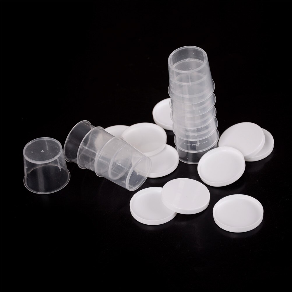 10Pcs/set 20ml Plastic Graduated Laboratory Lab Test Measuring Container Cups with Cap Liquid Measuring Cups