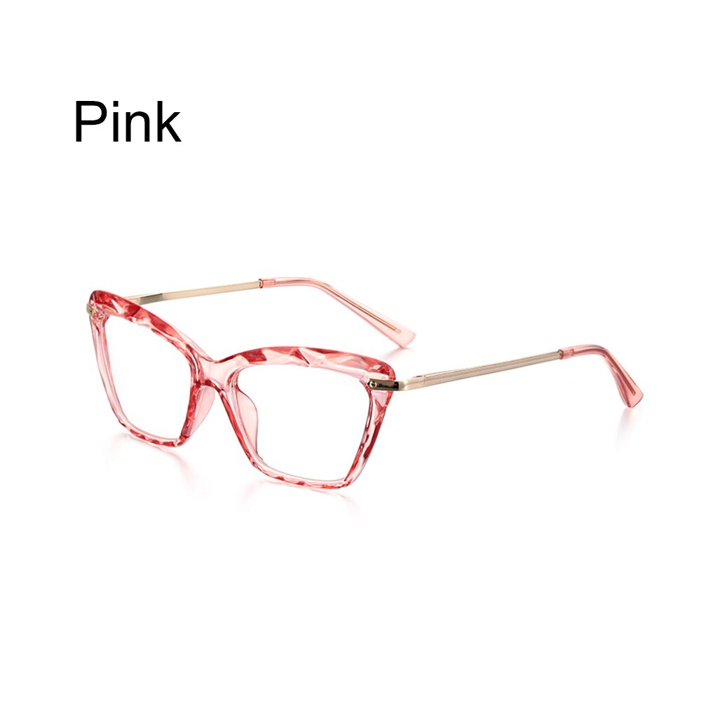 Gafas de cristal facetadas para mujer, montura de gafas de Ojos de gato, se puede equipar con miopía, montura Vintage para hombre, 1 unidad: Pink