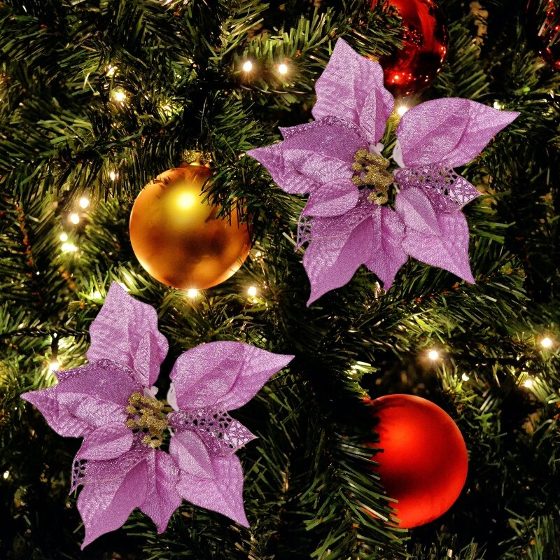 15 sztuk sztuczne świąteczne kwiaty dekoracje bożonarodzeniowe ozdoby choinkowe brokatowe złote/srebrny z klipsami upuszczać statek