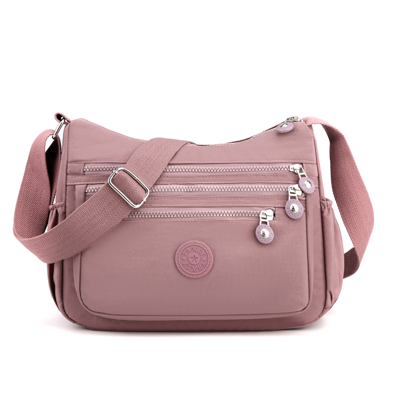 Bolso de hombro para mujer, bandolera de nailon resistente al agua con múltiples bolsillos para ocio: Rosa
