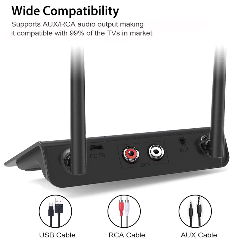 Bluetooth Trasmettitore Ricevitore 2 in 1 Bluetooth 5.0 Adattatore con Doppia antenna per la TV Altoparlante Del Telefono tavoletta PC