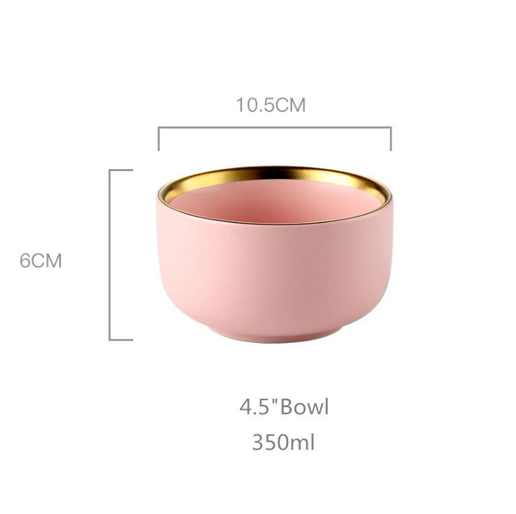 Porslinsmiddagstallrik Set Rosa Guld Kant Keramik Servis Maträtter Ris Sallad Nudlar Skål Mugg Bestick Set 1 st: 4.5 tums skål