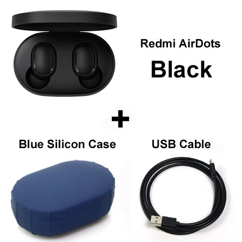 Xiaomi Redmi AirDots bluetooth earphone Mini True mi Wireless Bluetooth 5.0 earphones DSP Active Noise Cancellation Earbuds: add cable blue case