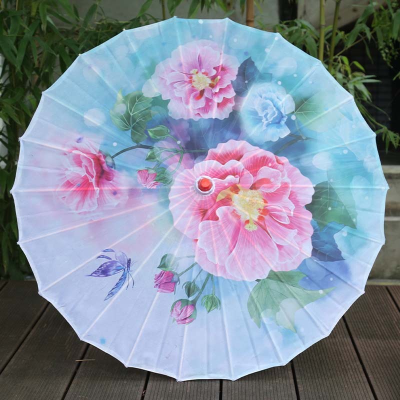 Ancient Style Printed Silk Fabric Tassel Umbrella Decoration Oil Paper Umbrella Hanfu Umbrella Classical Sun Protection Parasol: SKY BLUE