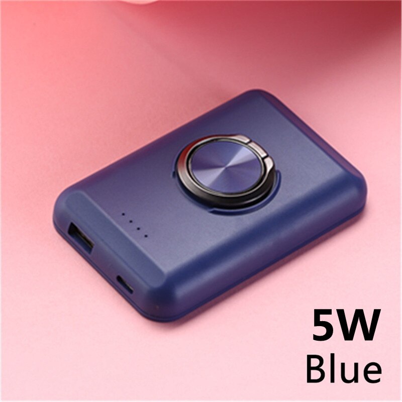 Power Bank magnetico 5000mAh staffa ad anello per Apple iPhone 13 Xiaomi Huawei Samsung 15W caricabatterie Wireless portatile a ricarica rapida: Blue 5W