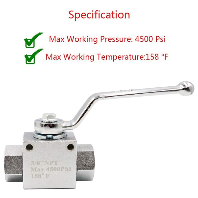 High Pressure Ball Valve Kit for Pressure Washer Hose, 3/8-Inch MNPT Plug x 3/8-Inch FNPT Quick-Connect, 158°F 4500 PSI