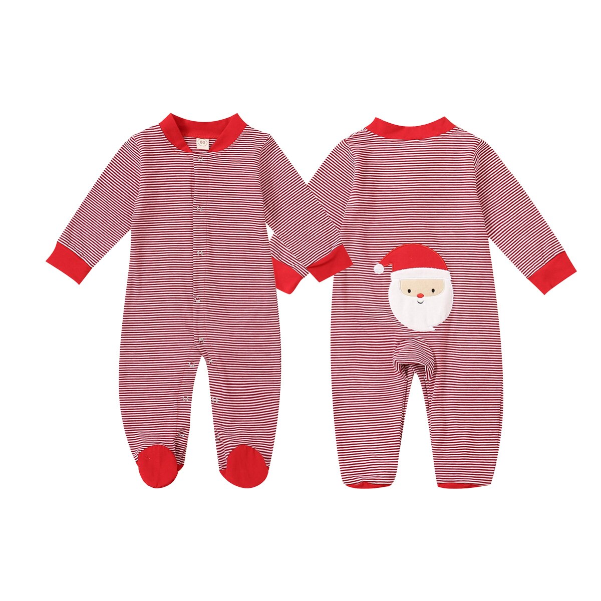 Nyfødte baby piger drenge jul romper toddler julemanden print stribet langærmet jumpsuits tøj 0-24m
