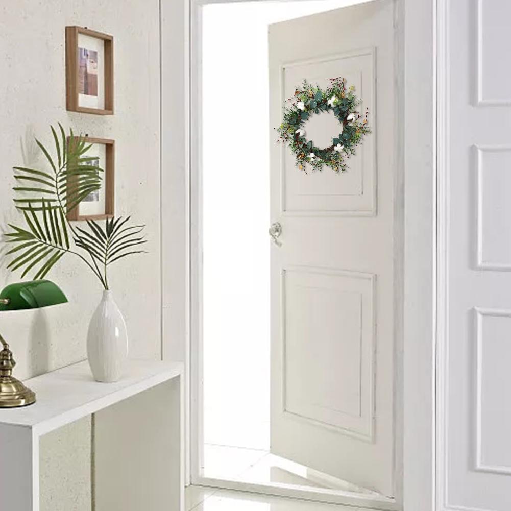 Artificial Green Leaf Wreath Eucalyptus Cotton Wreath Festival Celebration Front Door Wall Fireplace Laurel Hanger Home Decor