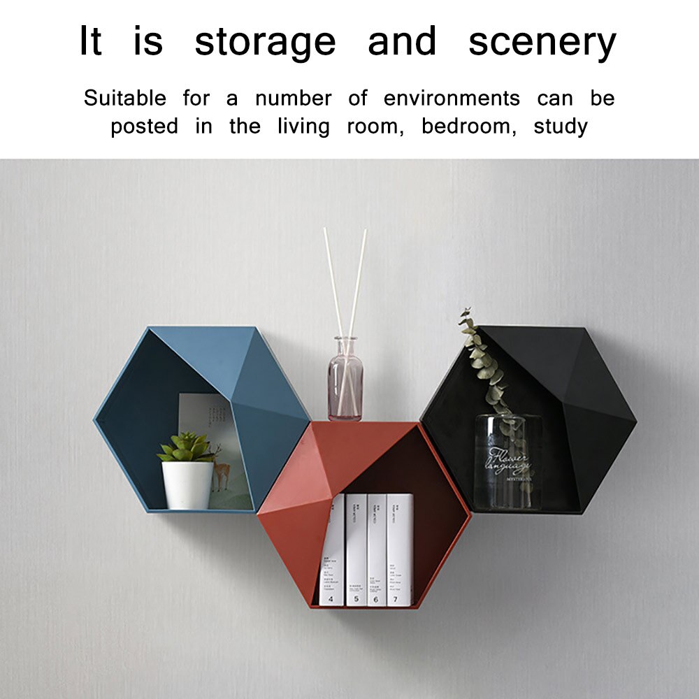Scandinavische hexagon plank wandrek woonkamer aan de muur bevestigde geometrische ponsvrije wanddecoratie badkamer plank organizer