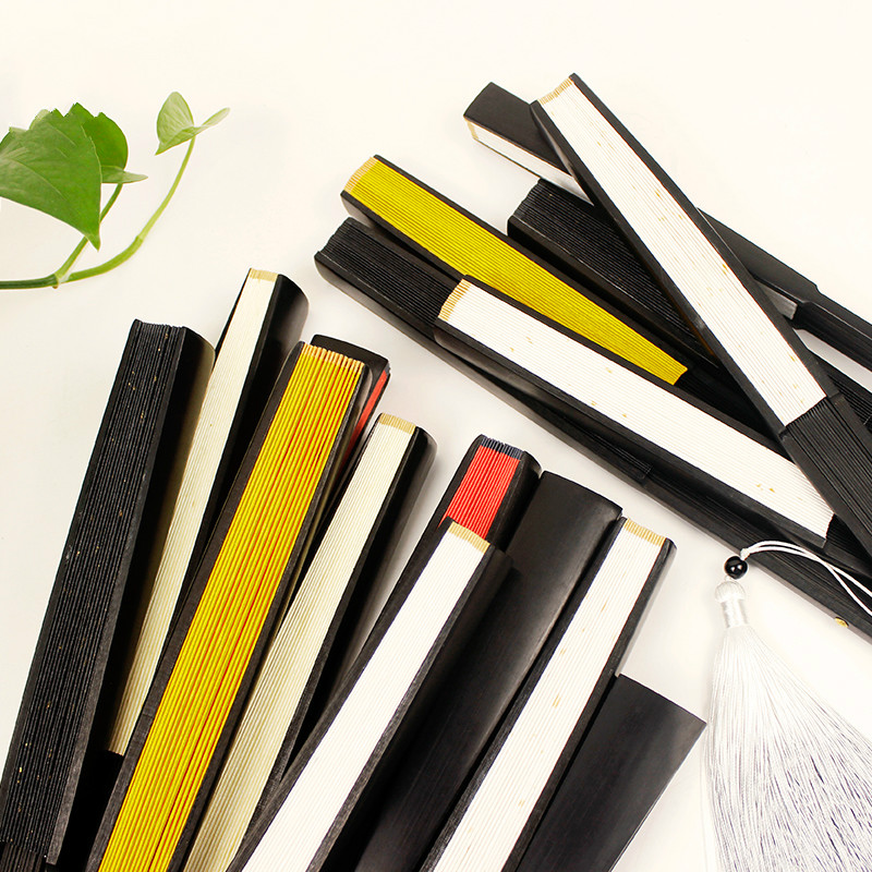 Artist DIY Silk Folding Fans Colorful Bamboo Hand Fan Ventilateur Calligraphy Ink Painting DIY Cloth Fans with Golden Spots