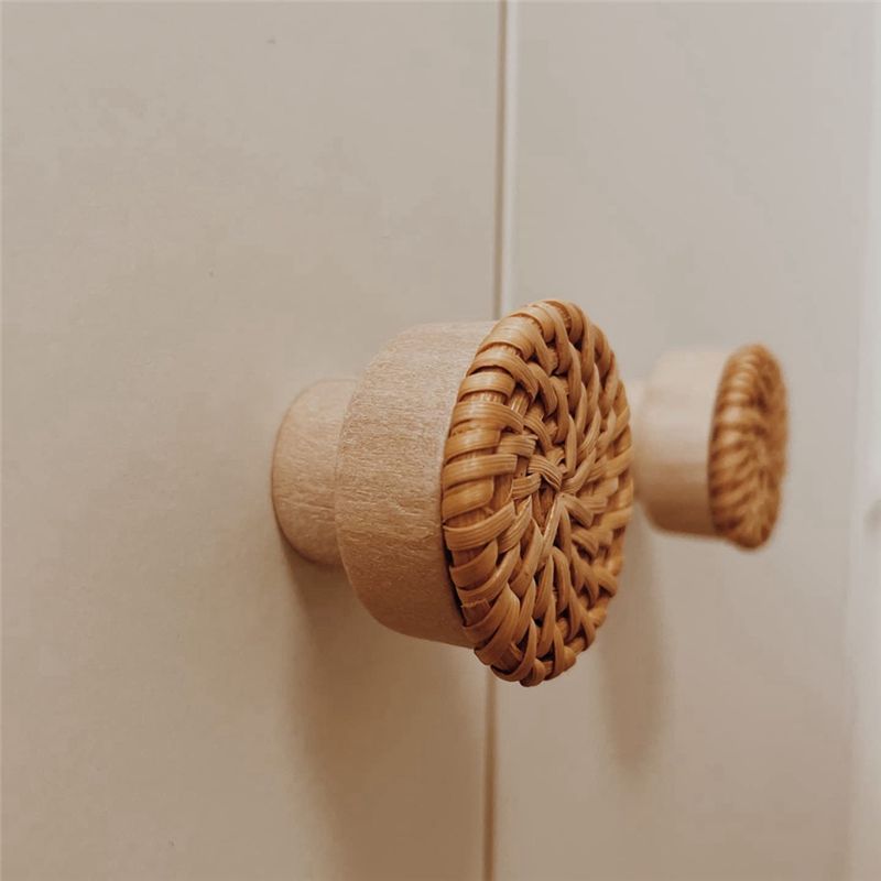 ABKW-Boho Rattan-Kommodenknöpfe, runde Schubladenknöpfe aus Holz, handgefertigt, Korbgeflecht, gewebt und Schrauben für Boho-Möbelknöpfe, 24 Stück