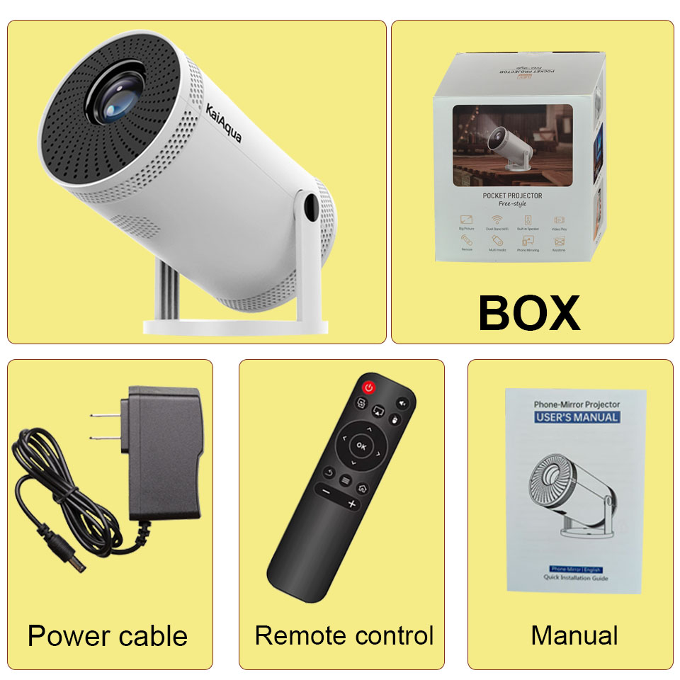 KaiAqua Portable Projector FY300 4K Dual Wifi 260 ANSI Allwinner BT5.0 1080P 1280*720P Mini Home Cinema Outdoor Projetors: Color2 / US Plug