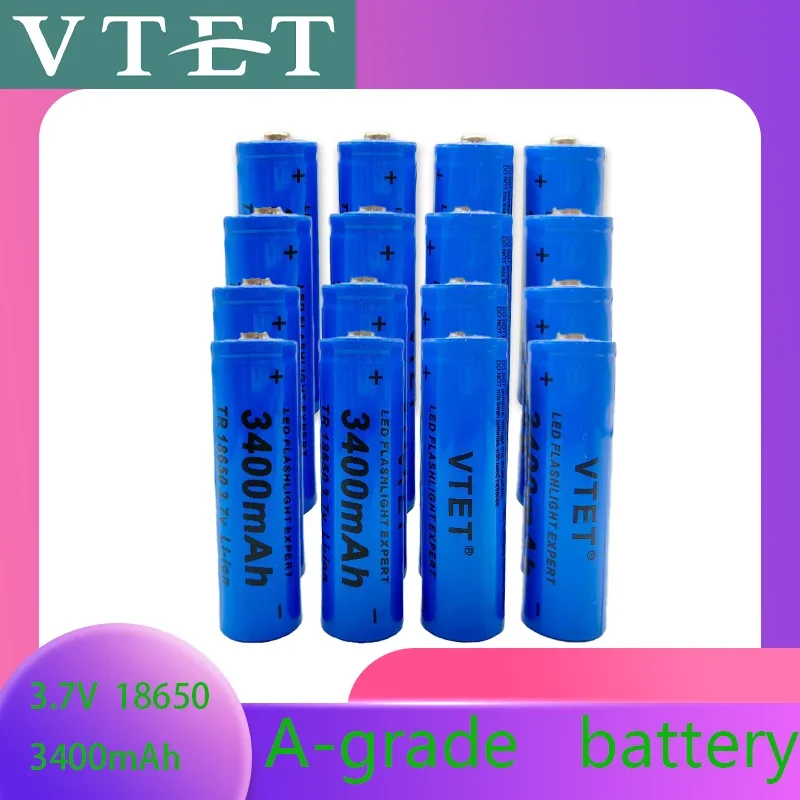 18650 3.7V 3400mAh Rechargeable Battery for Flashlight, Lithium ion Battery, Toy and Home Appliances A-grade battery: green