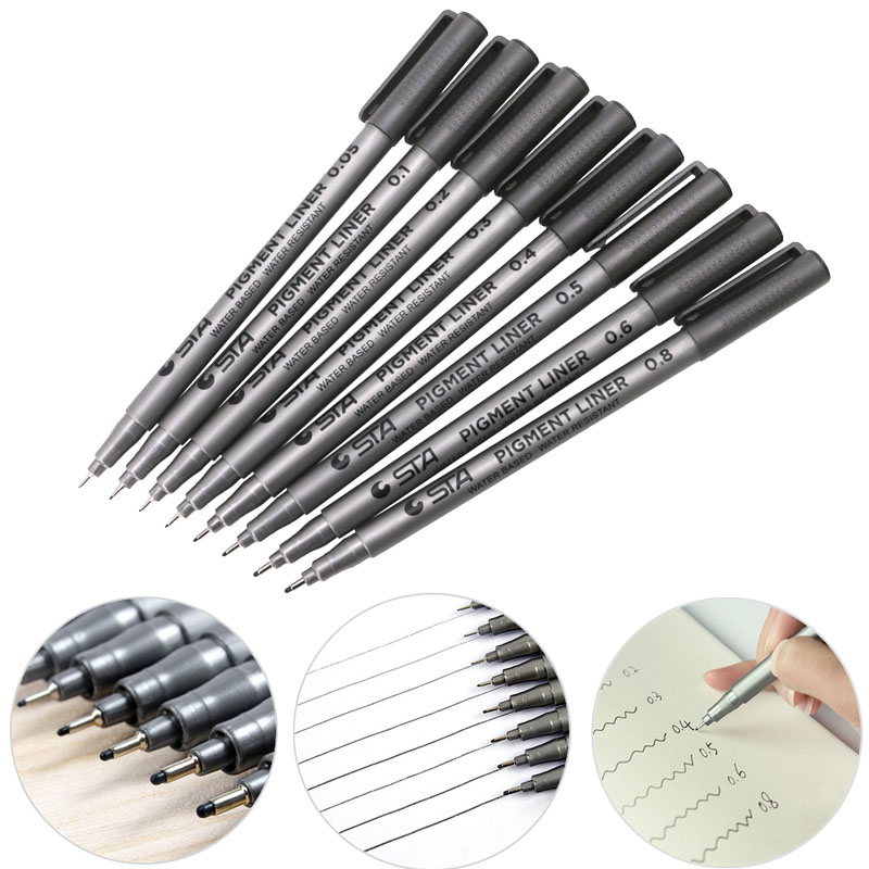 Brand and 1X Black Fine Line Pen Waterproof Writing Marker Sketching Art Pens 0.5mm
