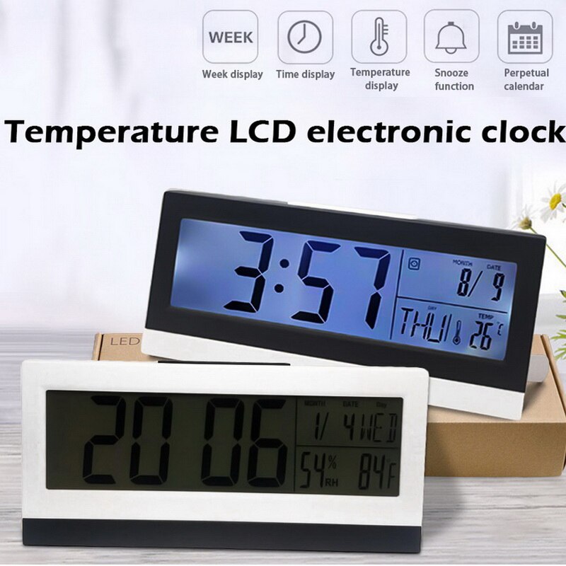 Multifunctionele Digitale Wekker Tijd Temperatuur Datum Vochtigheid Display Groot Scherm Backlight Display Bureauklok