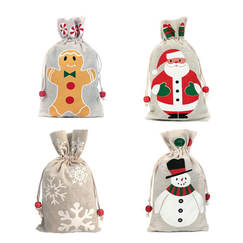 13*23 centímetros Saco Do Presente de Natal de Papai Noel Gingerbread Man Saco de Estopa de Algodão para Doces Saco de Jóias Saco de Presente de Natal saco de cordão