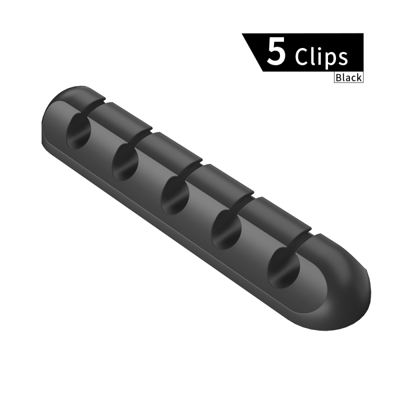 3 Porte/5 Porte//7 Porte Soft Silicone Cable Organizer Cable Holder Earphone Charger Cord Wire Desk Winder For Mobilephone PC: 5  clips  Black