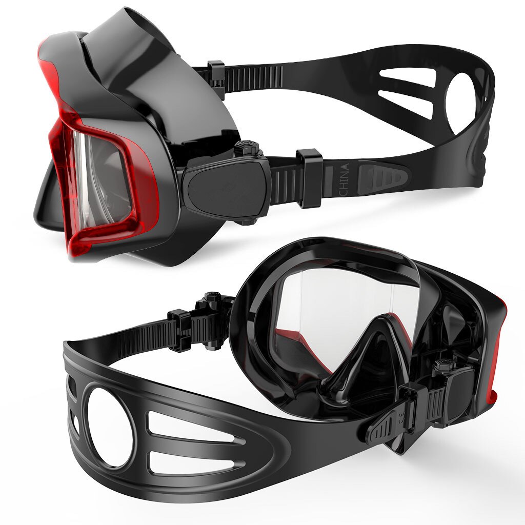 Dykker snorkel maske høj klar dykker maske snorkel hd dykker maske dykker ansigt svømmebriller vandtæt: Sort rød