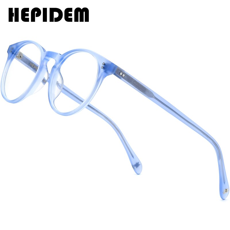 HEPIDEM Montura de gafas ópticas de acetato de para mujer Vintage gafas redondas para hombres gafas de prescripción de miopía gafas 9113: Azul