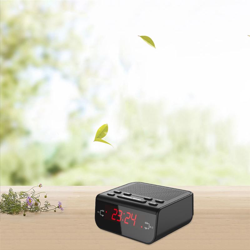 FM Digital Alarm Clock Radio with Sleep Timer FM Radio LED Display Snooze Dual Band Storage Stations AM/FM with EU Plug