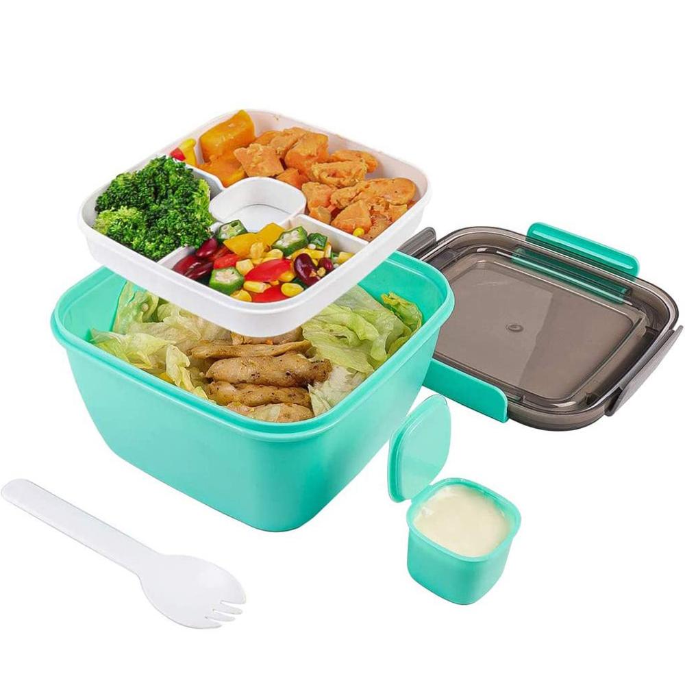 Salade Lunch Container Met Slakom En Vork 3-Compartiment Lunchbox Voor Salade Toppings Snacks Magnetron Veilig