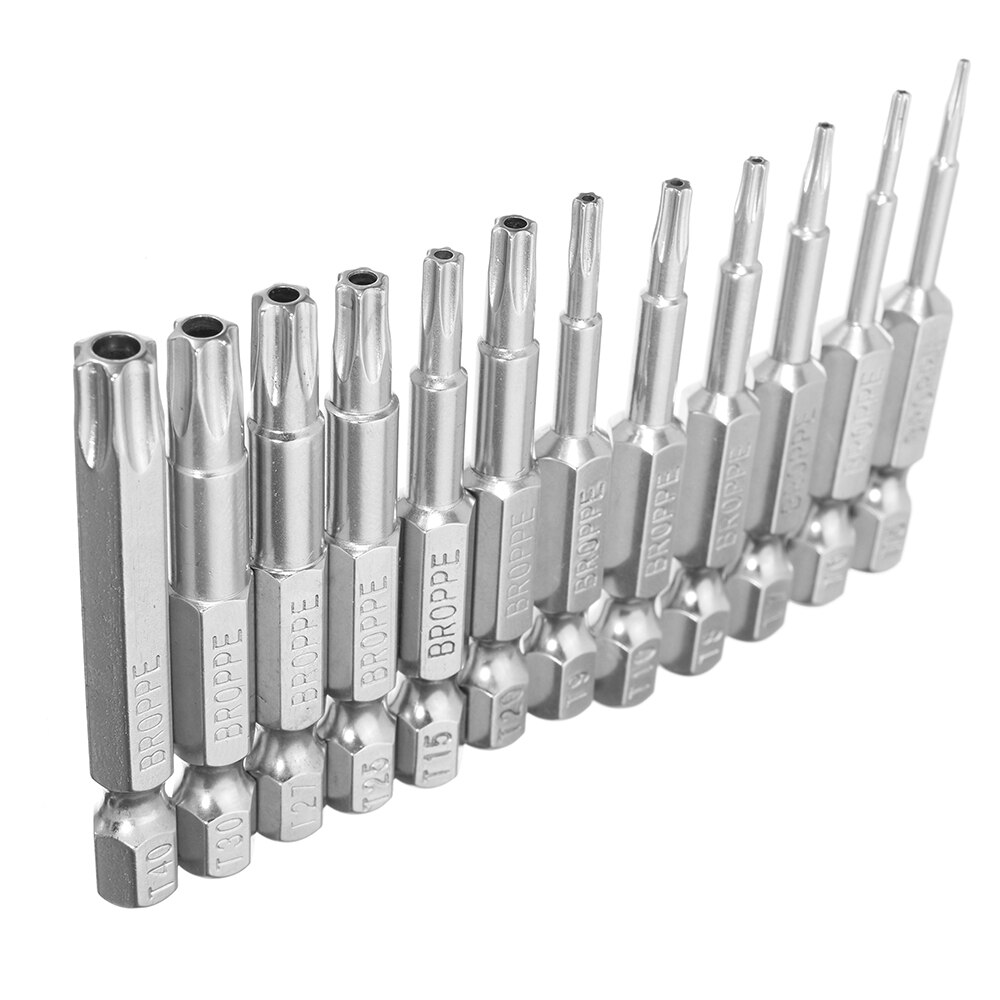 Broppe 12Pcs Set Security Bit Set Tamper Proof Screwdriver Drill Bit Screw Driver Bits Hex Torx Flat Head 1/4" Driver Bits